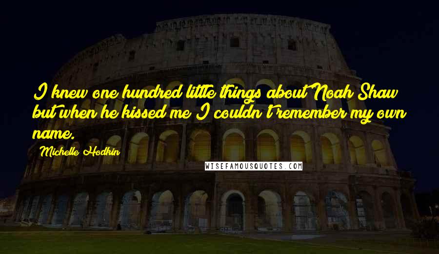 Michelle Hodkin Quotes: I knew one hundred little things about Noah Shaw but when he kissed me I couldn't remember my own name.