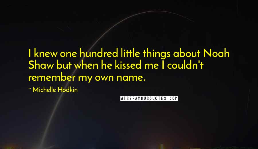 Michelle Hodkin Quotes: I knew one hundred little things about Noah Shaw but when he kissed me I couldn't remember my own name.