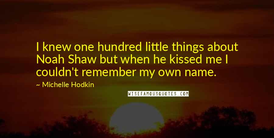 Michelle Hodkin Quotes: I knew one hundred little things about Noah Shaw but when he kissed me I couldn't remember my own name.