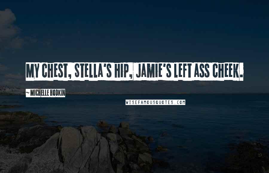 Michelle Hodkin Quotes: My chest, Stella's hip, Jamie's left ass cheek.