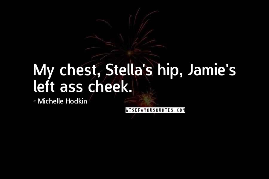 Michelle Hodkin Quotes: My chest, Stella's hip, Jamie's left ass cheek.