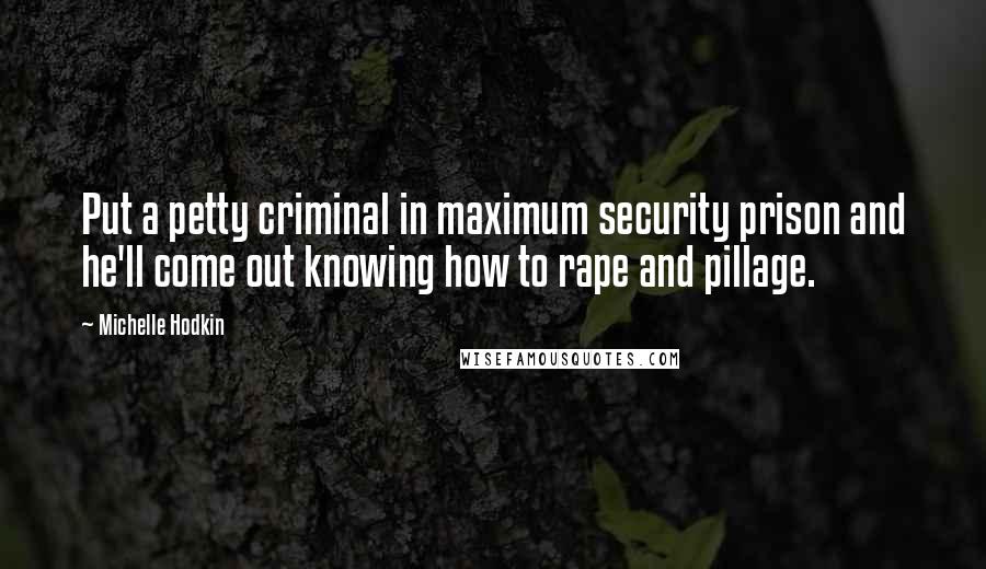 Michelle Hodkin Quotes: Put a petty criminal in maximum security prison and he'll come out knowing how to rape and pillage.