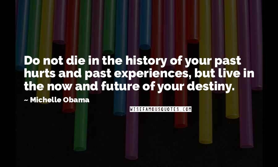 Michelle Obama Quotes: Do not die in the history of your past hurts and past experiences, but live in the now and future of your destiny.