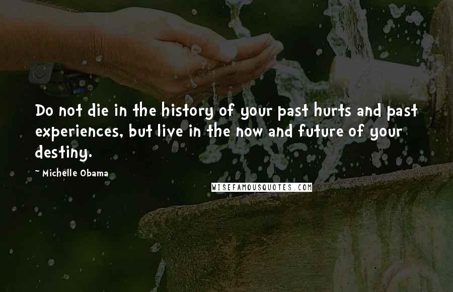 Michelle Obama Quotes: Do not die in the history of your past hurts and past experiences, but live in the now and future of your destiny.