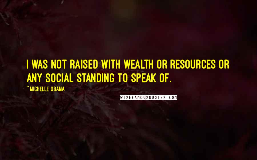 Michelle Obama Quotes: I was not raised with wealth or resources or any social standing to speak of.
