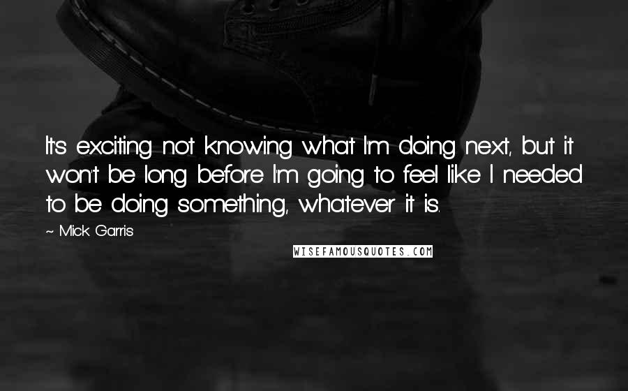 Mick Garris Quotes: It's exciting not knowing what I'm doing next, but it won't be long before I'm going to feel like I needed to be doing something, whatever it is.