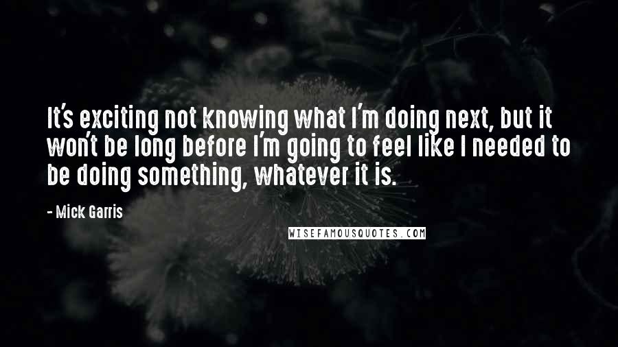 Mick Garris Quotes: It's exciting not knowing what I'm doing next, but it won't be long before I'm going to feel like I needed to be doing something, whatever it is.