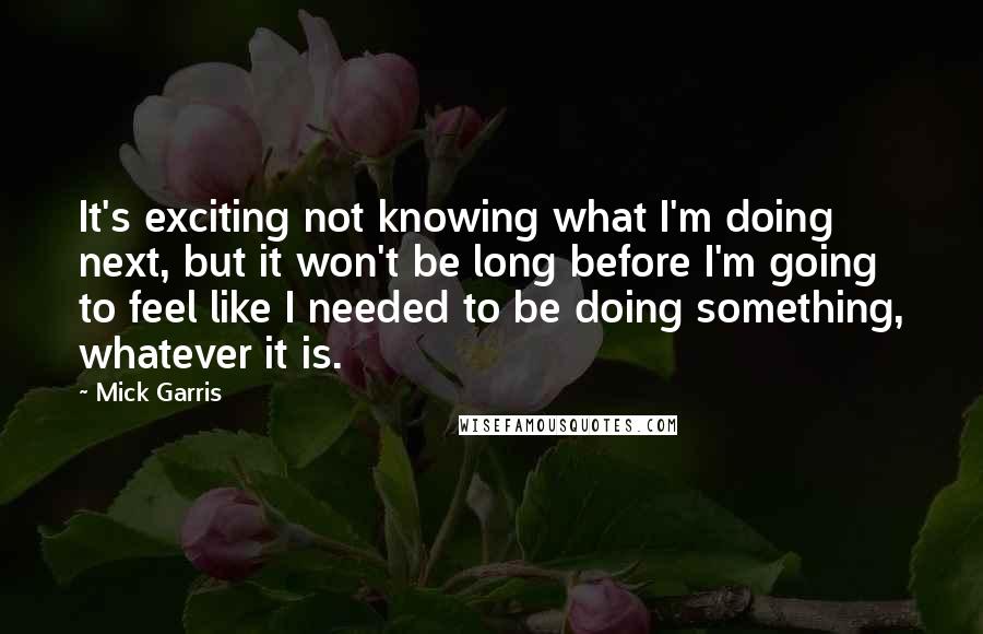 Mick Garris Quotes: It's exciting not knowing what I'm doing next, but it won't be long before I'm going to feel like I needed to be doing something, whatever it is.