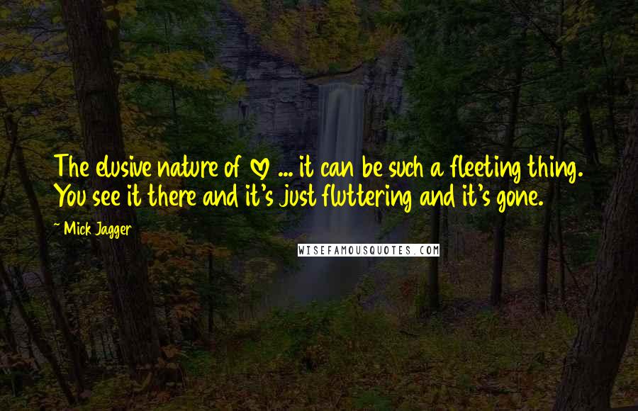 Mick Jagger Quotes: The elusive nature of love ... it can be such a fleeting thing. You see it there and it's just fluttering and it's gone.