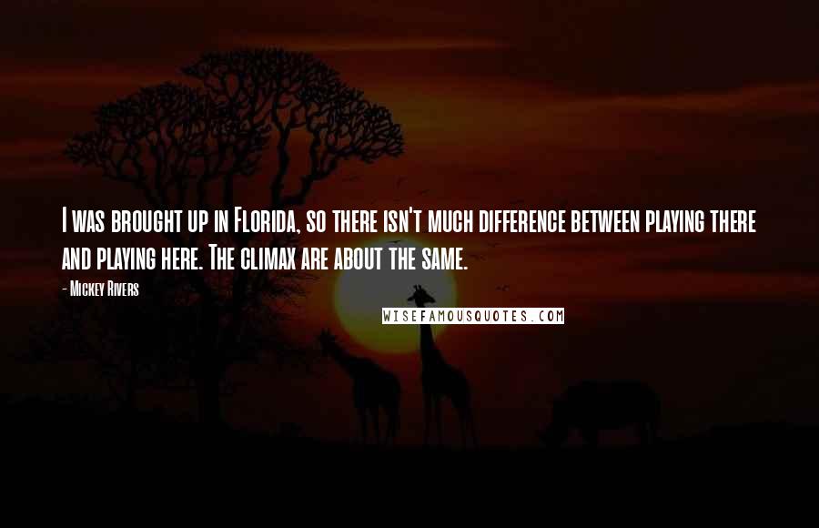 Mickey Rivers Quotes: I was brought up in Florida, so there isn't much difference between playing there and playing here. The climax are about the same.