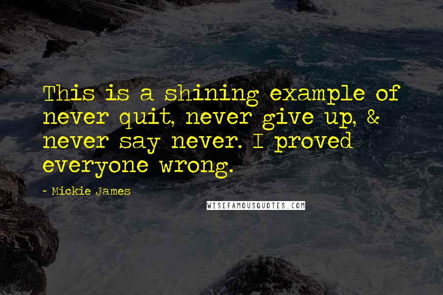 Mickie James Quotes: This is a shining example of never quit, never give up, & never say never. I proved everyone wrong.