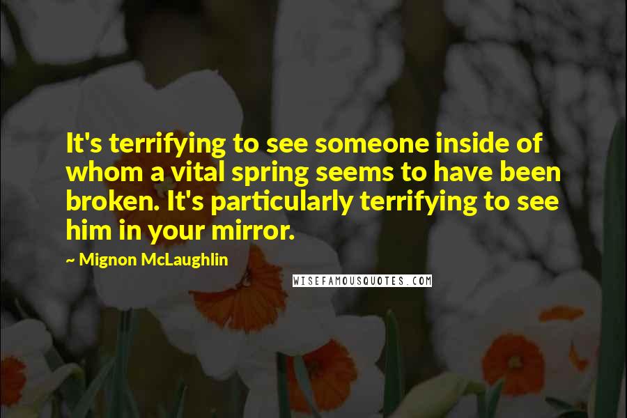 Mignon McLaughlin Quotes: It's terrifying to see someone inside of whom a vital spring seems to have been broken. It's particularly terrifying to see him in your mirror.