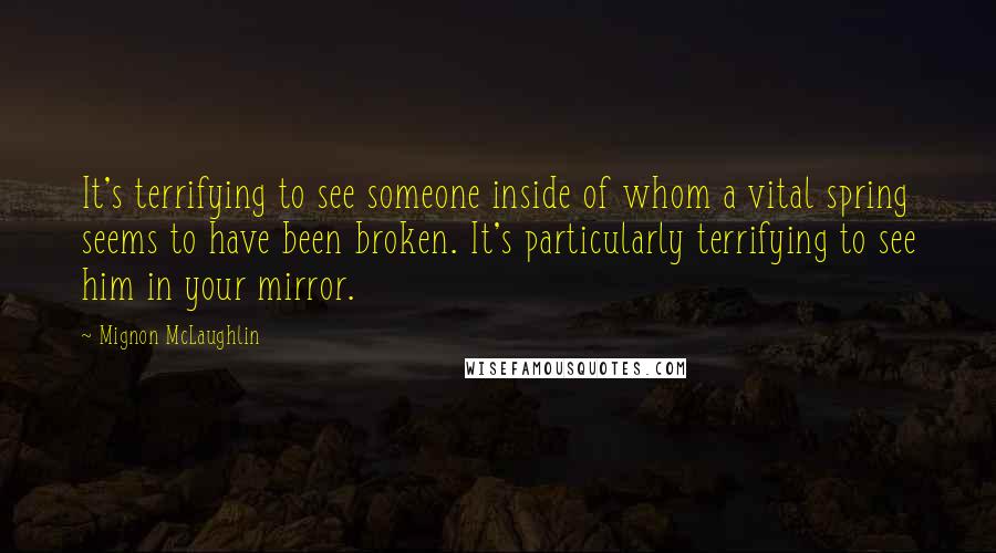 Mignon McLaughlin Quotes: It's terrifying to see someone inside of whom a vital spring seems to have been broken. It's particularly terrifying to see him in your mirror.