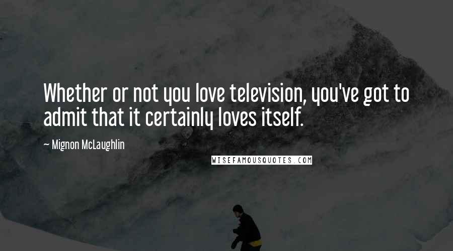 Mignon McLaughlin Quotes: Whether or not you love television, you've got to admit that it certainly loves itself.