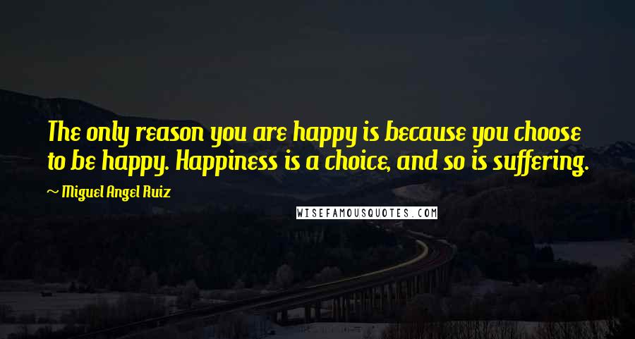 Miguel Angel Ruiz Quotes: The only reason you are happy is because you choose to be happy. Happiness is a choice, and so is suffering.