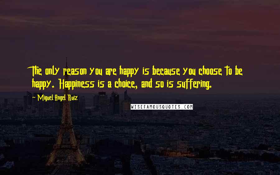 Miguel Angel Ruiz Quotes: The only reason you are happy is because you choose to be happy. Happiness is a choice, and so is suffering.