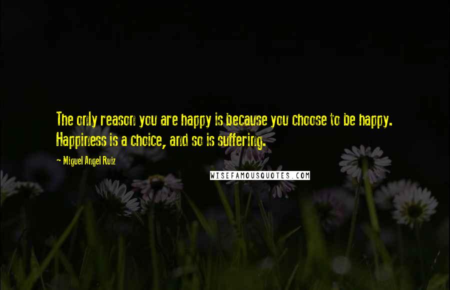 Miguel Angel Ruiz Quotes: The only reason you are happy is because you choose to be happy. Happiness is a choice, and so is suffering.