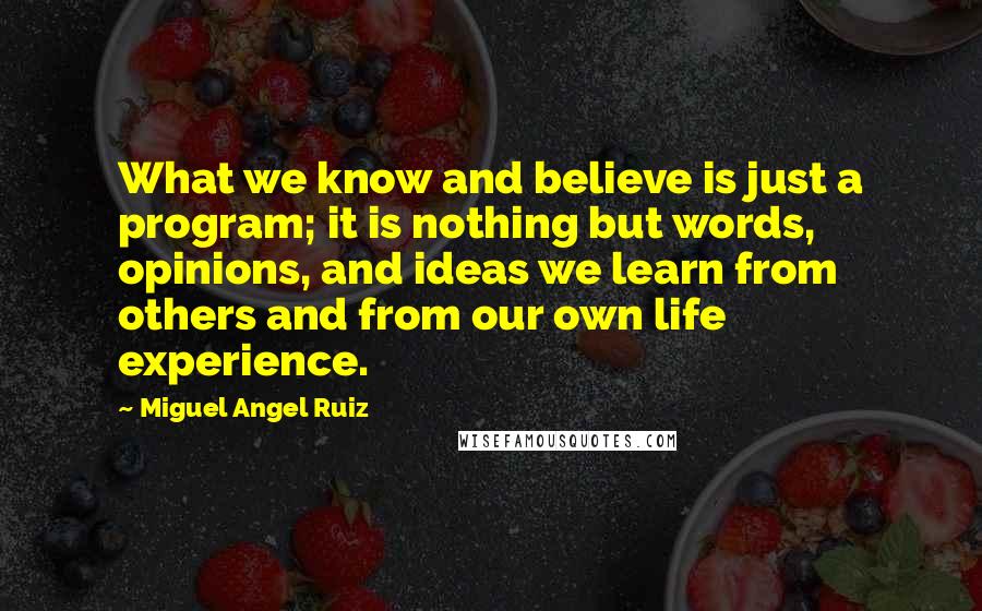 Miguel Angel Ruiz Quotes: What we know and believe is just a program; it is nothing but words, opinions, and ideas we learn from others and from our own life experience.