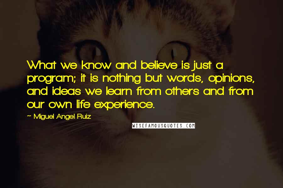 Miguel Angel Ruiz Quotes: What we know and believe is just a program; it is nothing but words, opinions, and ideas we learn from others and from our own life experience.