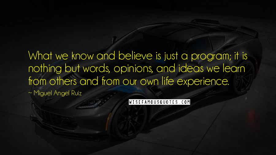 Miguel Angel Ruiz Quotes: What we know and believe is just a program; it is nothing but words, opinions, and ideas we learn from others and from our own life experience.