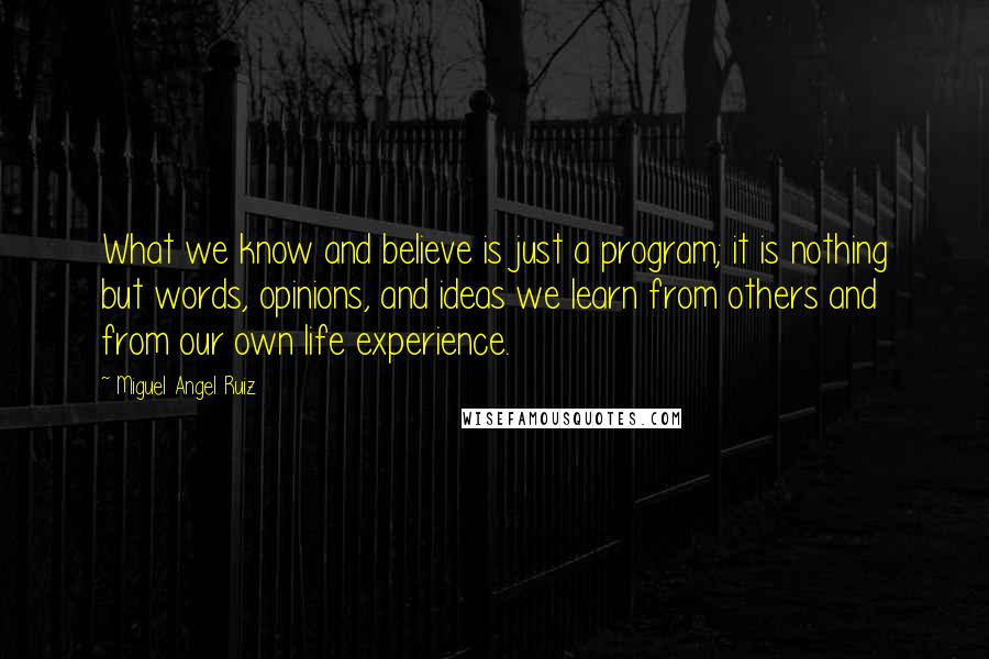 Miguel Angel Ruiz Quotes: What we know and believe is just a program; it is nothing but words, opinions, and ideas we learn from others and from our own life experience.