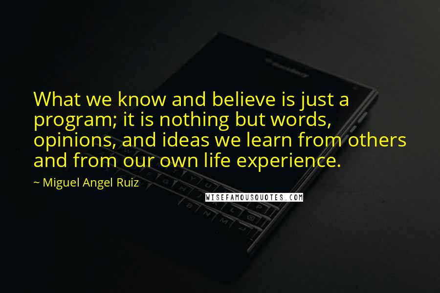 Miguel Angel Ruiz Quotes: What we know and believe is just a program; it is nothing but words, opinions, and ideas we learn from others and from our own life experience.