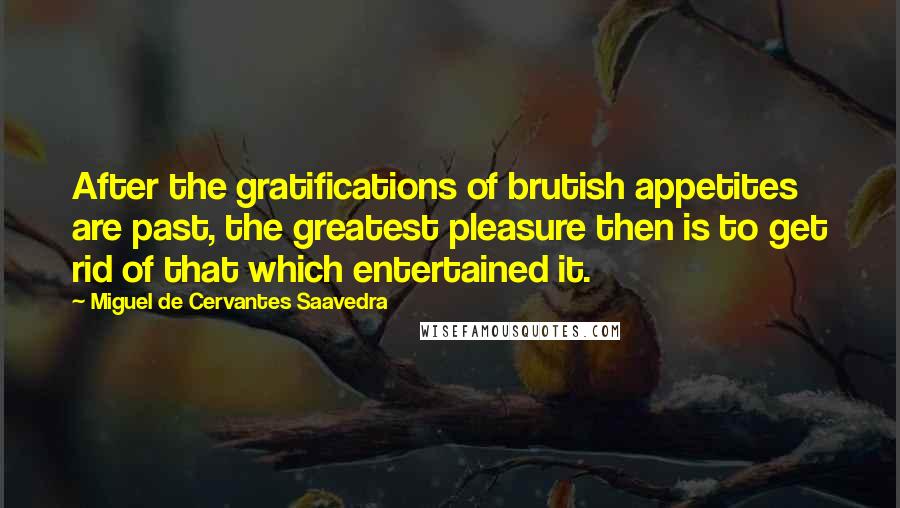 Miguel De Cervantes Saavedra Quotes: After the gratifications of brutish appetites are past, the greatest pleasure then is to get rid of that which entertained it.