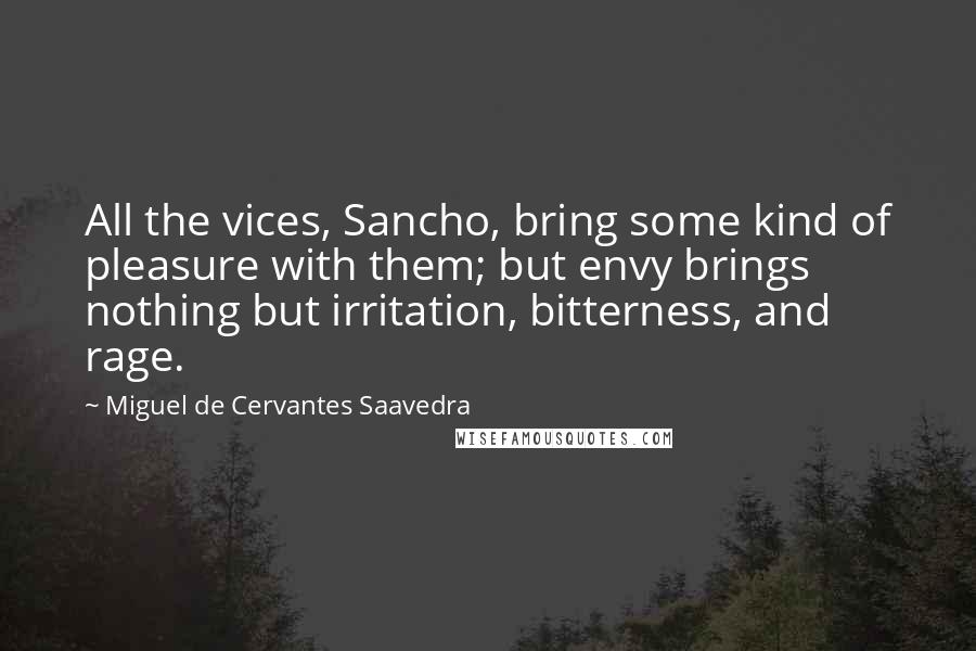 Miguel De Cervantes Saavedra Quotes: All the vices, Sancho, bring some kind of pleasure with them; but envy brings nothing but irritation, bitterness, and rage.
