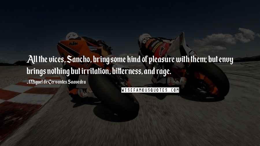 Miguel De Cervantes Saavedra Quotes: All the vices, Sancho, bring some kind of pleasure with them; but envy brings nothing but irritation, bitterness, and rage.