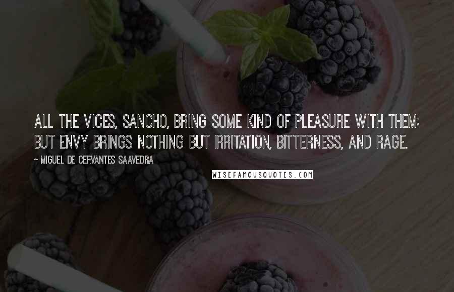 Miguel De Cervantes Saavedra Quotes: All the vices, Sancho, bring some kind of pleasure with them; but envy brings nothing but irritation, bitterness, and rage.