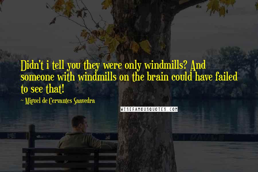 Miguel De Cervantes Saavedra Quotes: Didn't i tell you they were only windmills? And someone with windmills on the brain could have failed to see that!