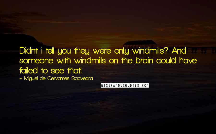 Miguel De Cervantes Saavedra Quotes: Didn't i tell you they were only windmills? And someone with windmills on the brain could have failed to see that!