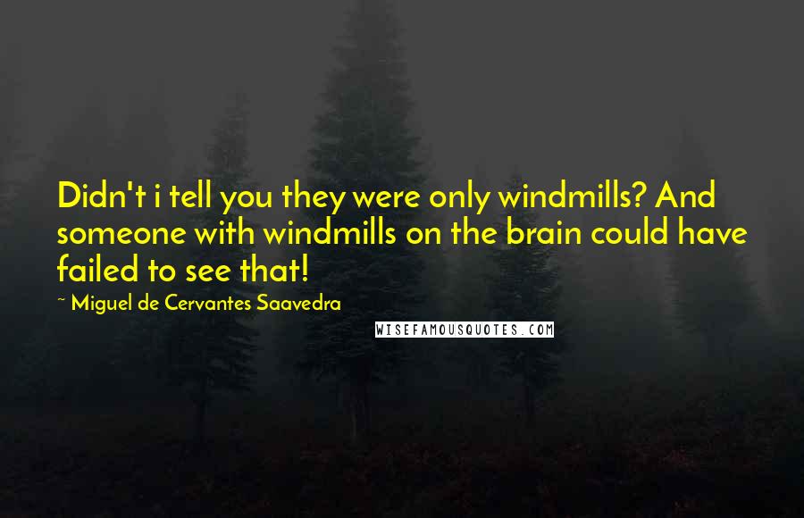 Miguel De Cervantes Saavedra Quotes: Didn't i tell you they were only windmills? And someone with windmills on the brain could have failed to see that!