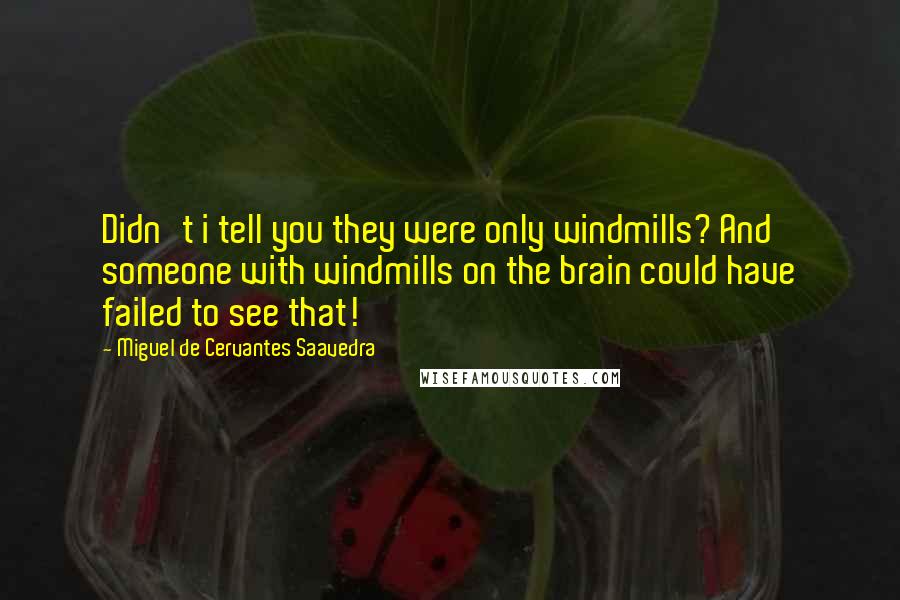 Miguel De Cervantes Saavedra Quotes: Didn't i tell you they were only windmills? And someone with windmills on the brain could have failed to see that!