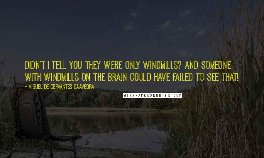 Miguel De Cervantes Saavedra Quotes: Didn't i tell you they were only windmills? And someone with windmills on the brain could have failed to see that!