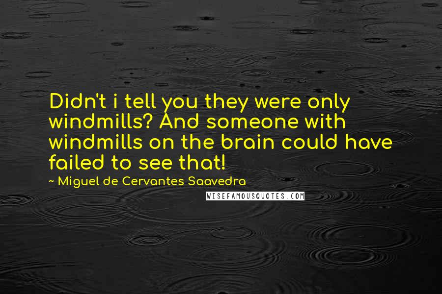 Miguel De Cervantes Saavedra Quotes: Didn't i tell you they were only windmills? And someone with windmills on the brain could have failed to see that!