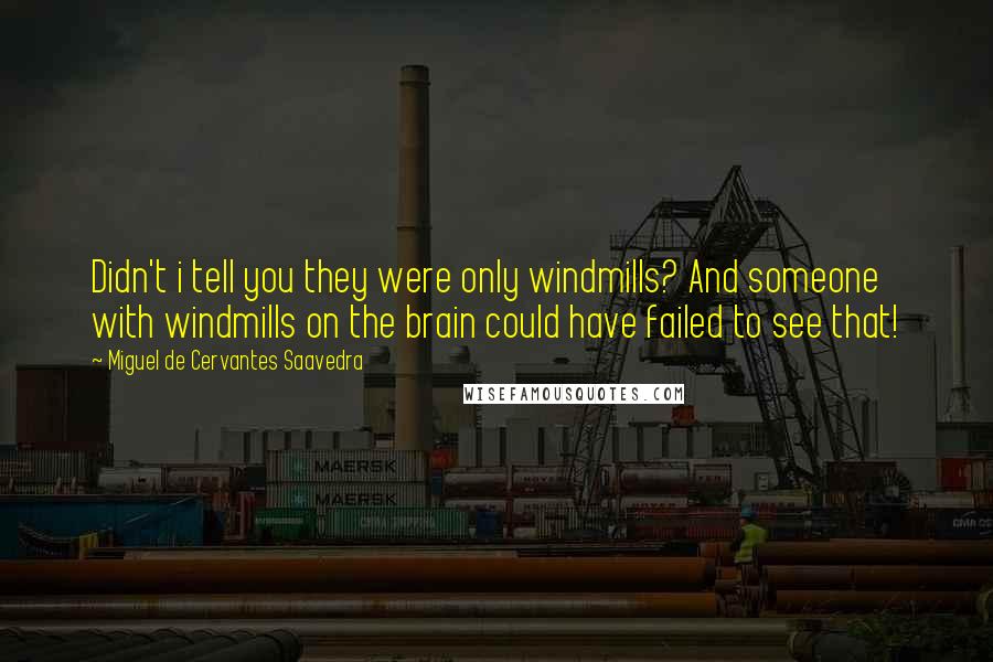 Miguel De Cervantes Saavedra Quotes: Didn't i tell you they were only windmills? And someone with windmills on the brain could have failed to see that!