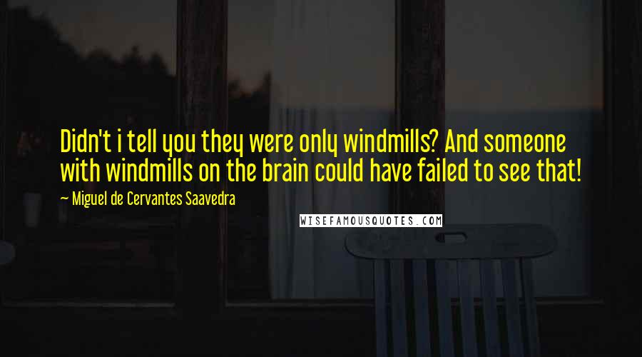 Miguel De Cervantes Saavedra Quotes: Didn't i tell you they were only windmills? And someone with windmills on the brain could have failed to see that!