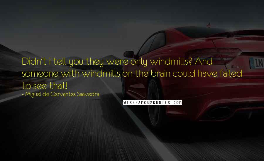 Miguel De Cervantes Saavedra Quotes: Didn't i tell you they were only windmills? And someone with windmills on the brain could have failed to see that!