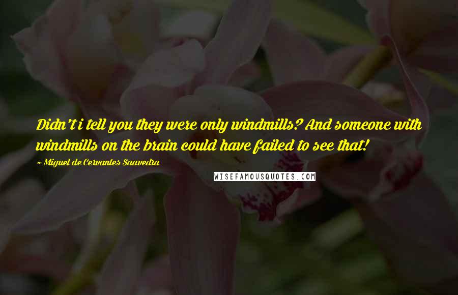 Miguel De Cervantes Saavedra Quotes: Didn't i tell you they were only windmills? And someone with windmills on the brain could have failed to see that!