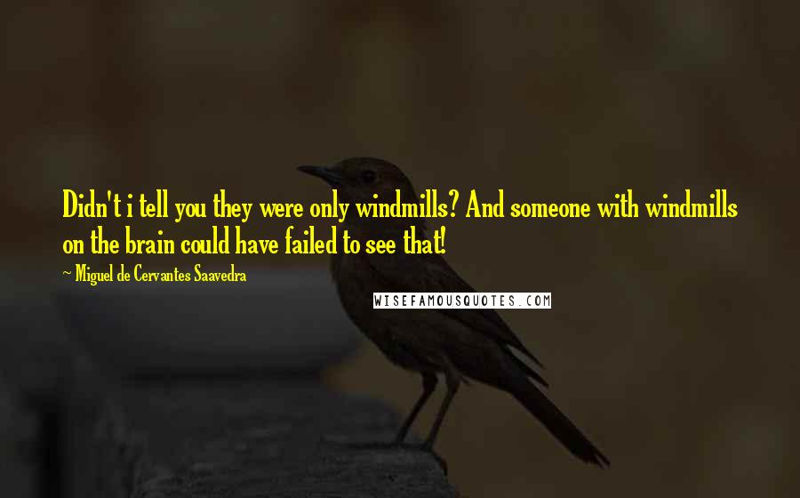 Miguel De Cervantes Saavedra Quotes: Didn't i tell you they were only windmills? And someone with windmills on the brain could have failed to see that!