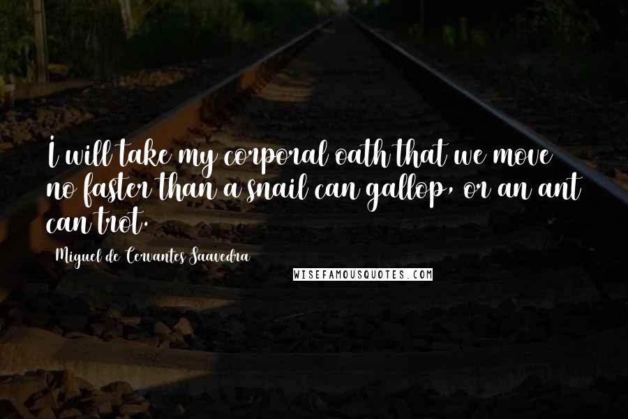 Miguel De Cervantes Saavedra Quotes: I will take my corporal oath that we move no faster than a snail can gallop, or an ant can trot.