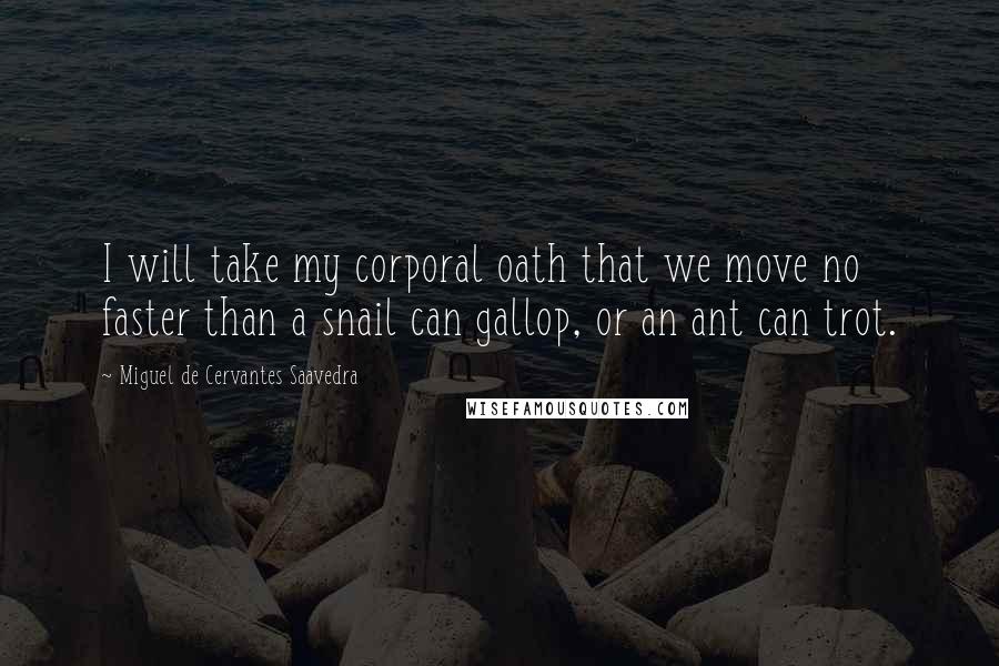 Miguel De Cervantes Saavedra Quotes: I will take my corporal oath that we move no faster than a snail can gallop, or an ant can trot.