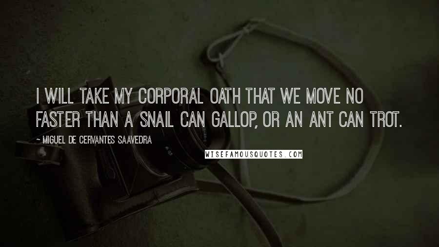 Miguel De Cervantes Saavedra Quotes: I will take my corporal oath that we move no faster than a snail can gallop, or an ant can trot.
