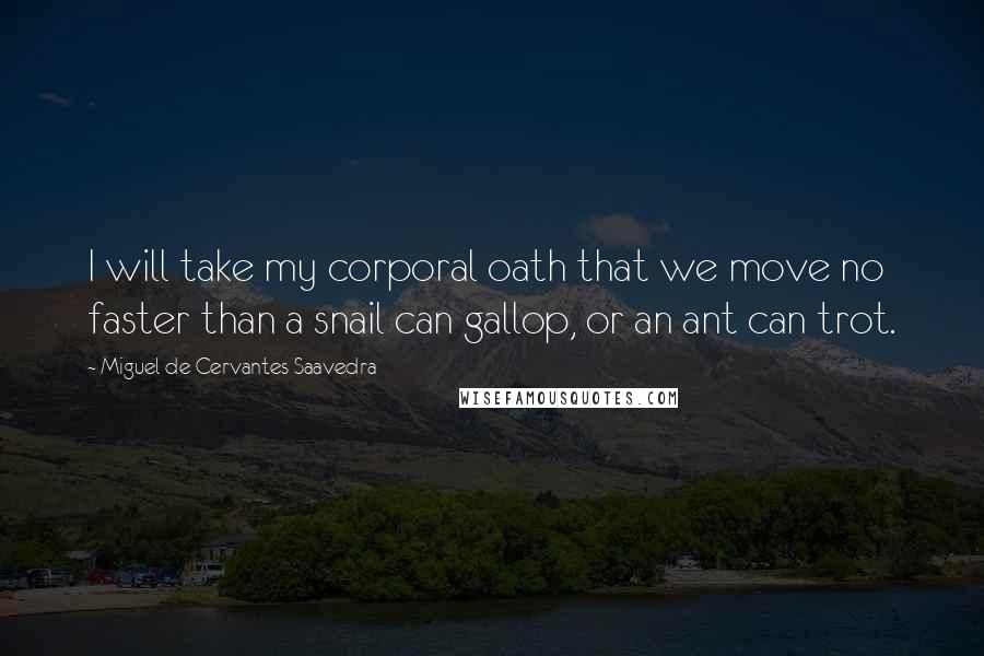 Miguel De Cervantes Saavedra Quotes: I will take my corporal oath that we move no faster than a snail can gallop, or an ant can trot.
