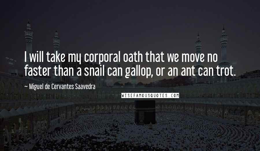 Miguel De Cervantes Saavedra Quotes: I will take my corporal oath that we move no faster than a snail can gallop, or an ant can trot.