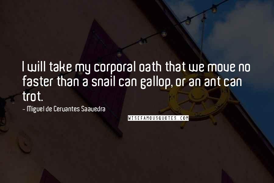 Miguel De Cervantes Saavedra Quotes: I will take my corporal oath that we move no faster than a snail can gallop, or an ant can trot.