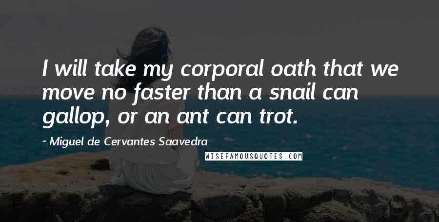 Miguel De Cervantes Saavedra Quotes: I will take my corporal oath that we move no faster than a snail can gallop, or an ant can trot.