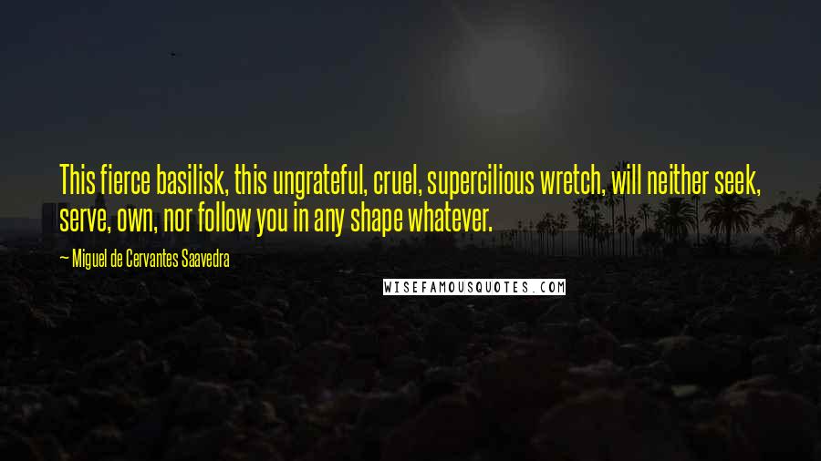 Miguel De Cervantes Saavedra Quotes: This fierce basilisk, this ungrateful, cruel, supercilious wretch, will neither seek, serve, own, nor follow you in any shape whatever.