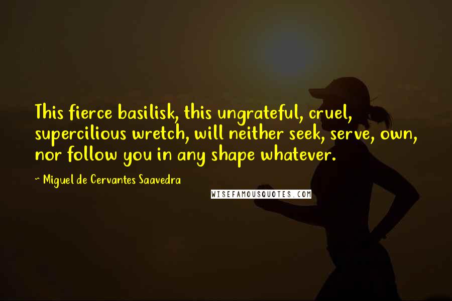 Miguel De Cervantes Saavedra Quotes: This fierce basilisk, this ungrateful, cruel, supercilious wretch, will neither seek, serve, own, nor follow you in any shape whatever.